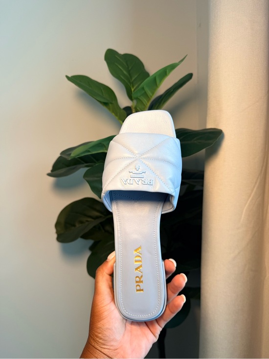Prada Shoes - Prada Light Blue Quilted Slide Mule